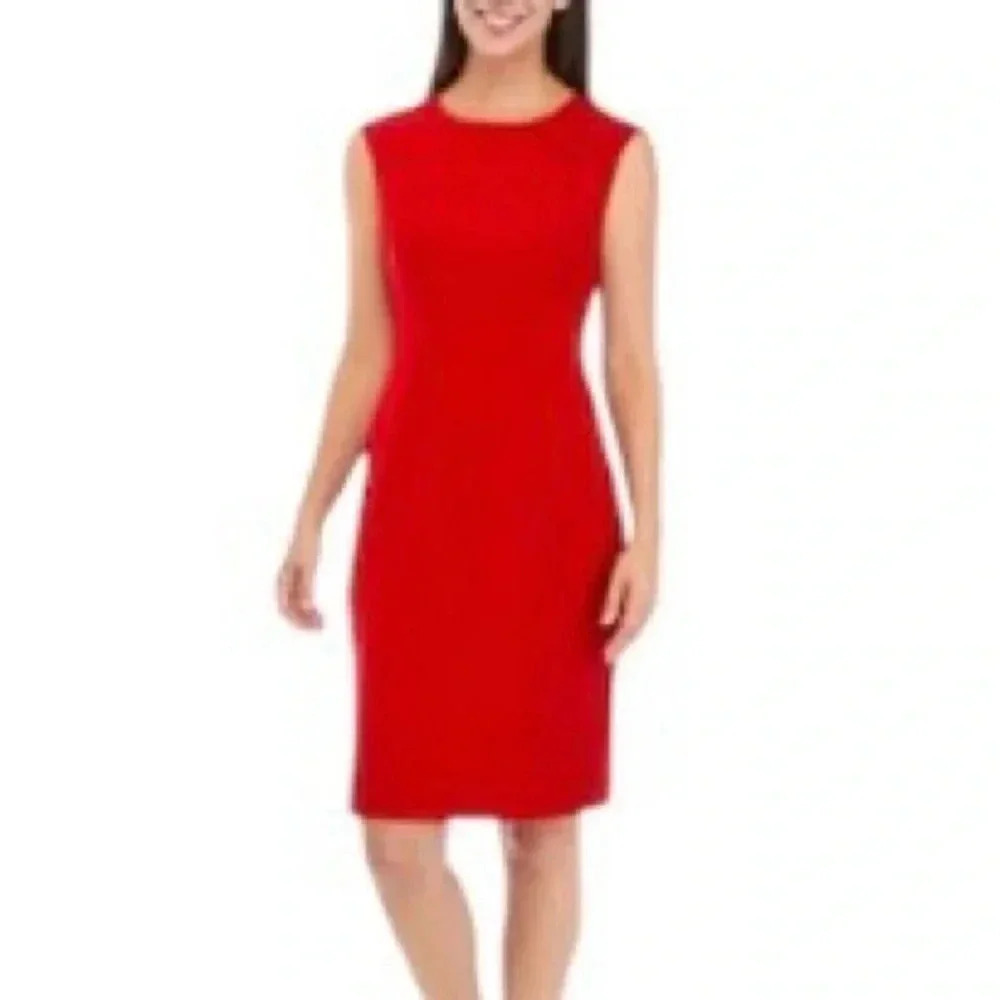 CHICO’S | Red Crew Neck Cap Sleeve Back Zipper Solid Sheath Dress Size 1